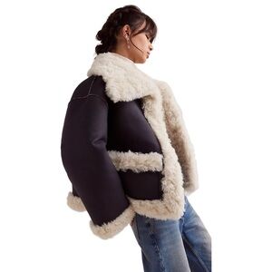 Free People Black and Cream Teddy Jacket